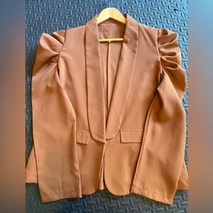 Women's Warm Honey Brown Open Front Puffed Sleeve Blazer NWOT